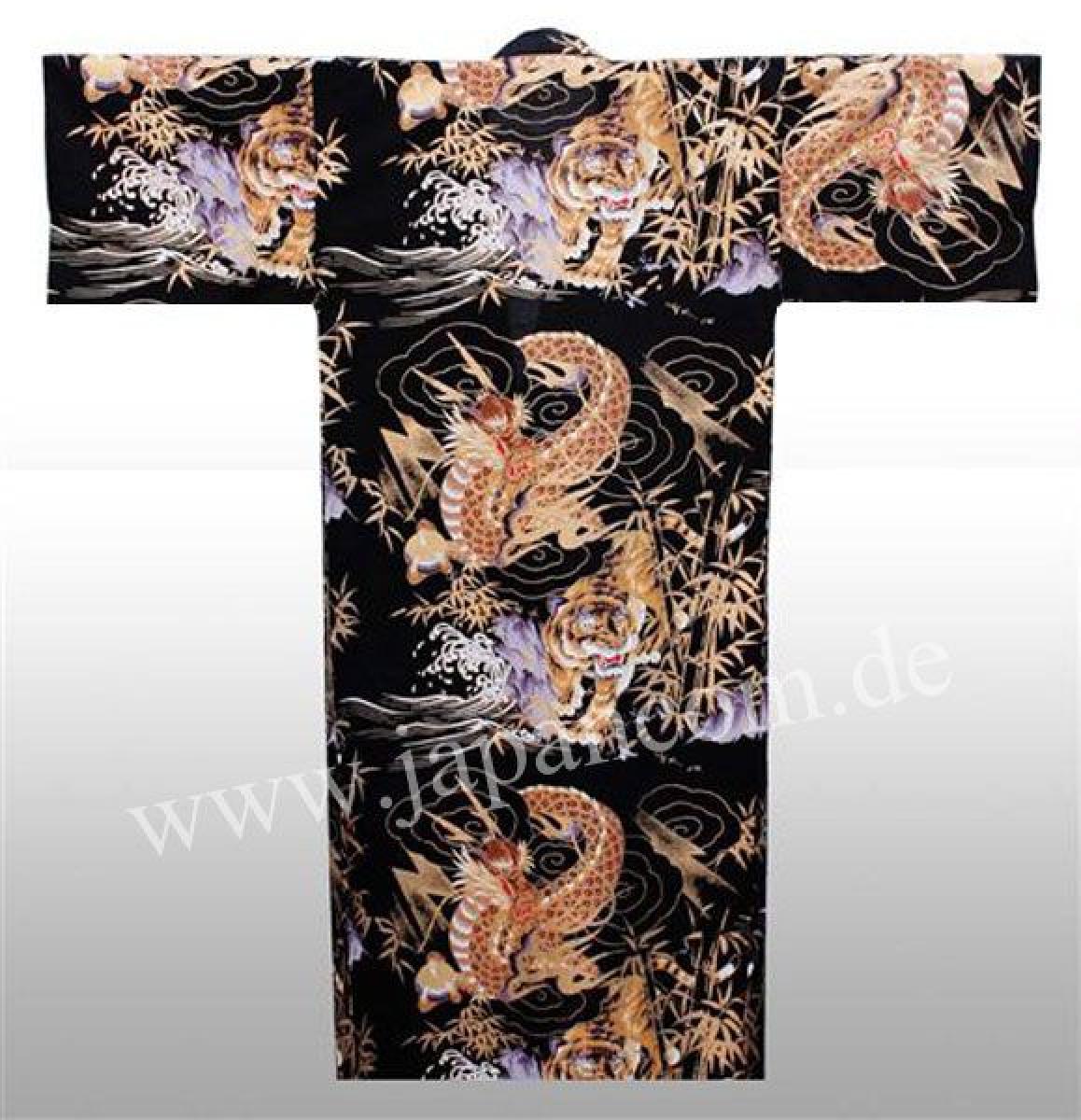 Damen Kimono Morgenmantel Drachen Tiger schwarz-braun